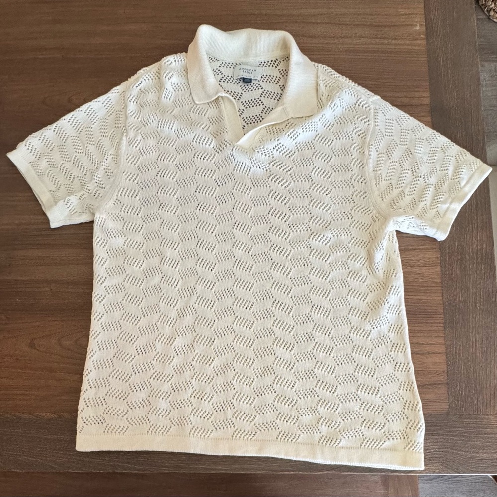 American Eagle Outfitters Textured Cream Polo Shirt